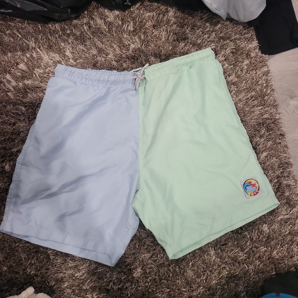 Two-Tone Blue and Green Men's Swim Shorts